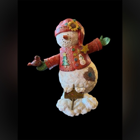 Like New Glittery Red Snowman Animated Music Box 10” Tall Christmas Holiday - Picture 1 of 7